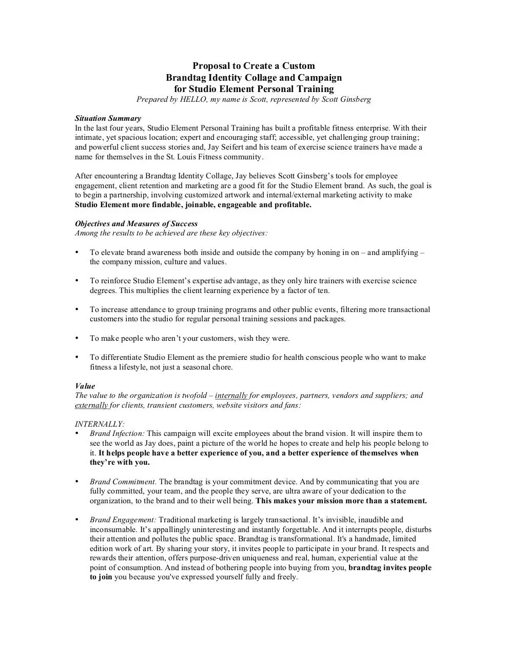 Page 1 of 4, Proposal to Create a Custom Brandtag Identity Campaign