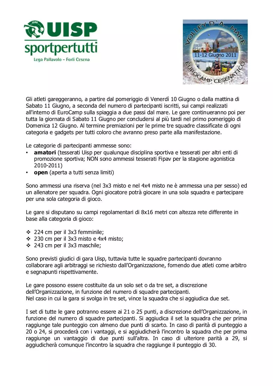 Page 2 of 6, VOLLEY D'A...MARE Cesenatico Giugno 2011 Presentazione