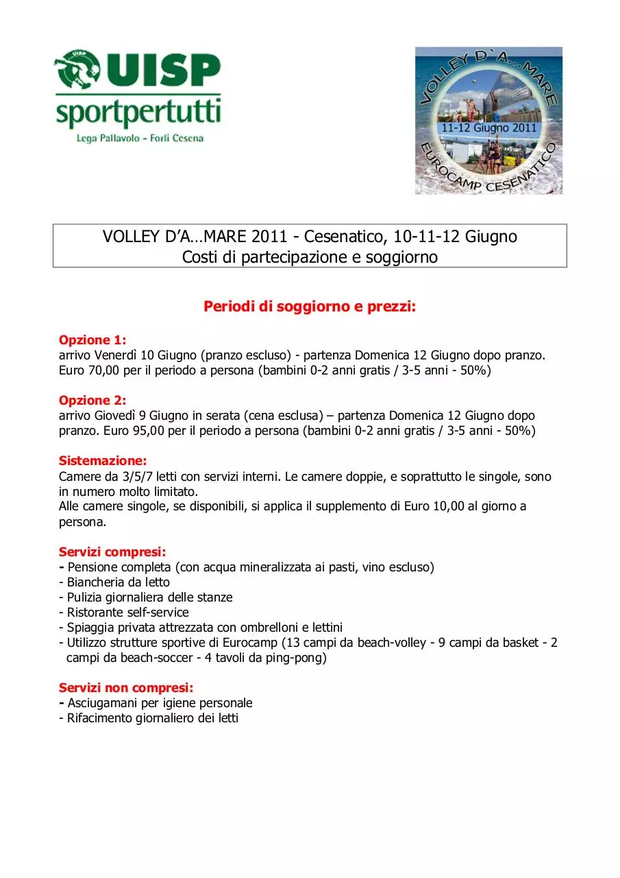Page 4 of 6, VOLLEY D'A...MARE Cesenatico Giugno 2011 Presentazione