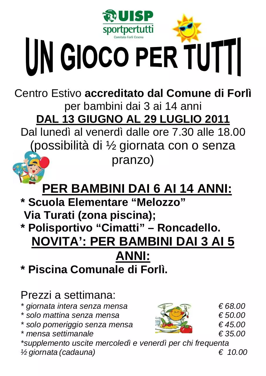 Page 1 of 2, Centri estivi 2011 CE.FO Volantino