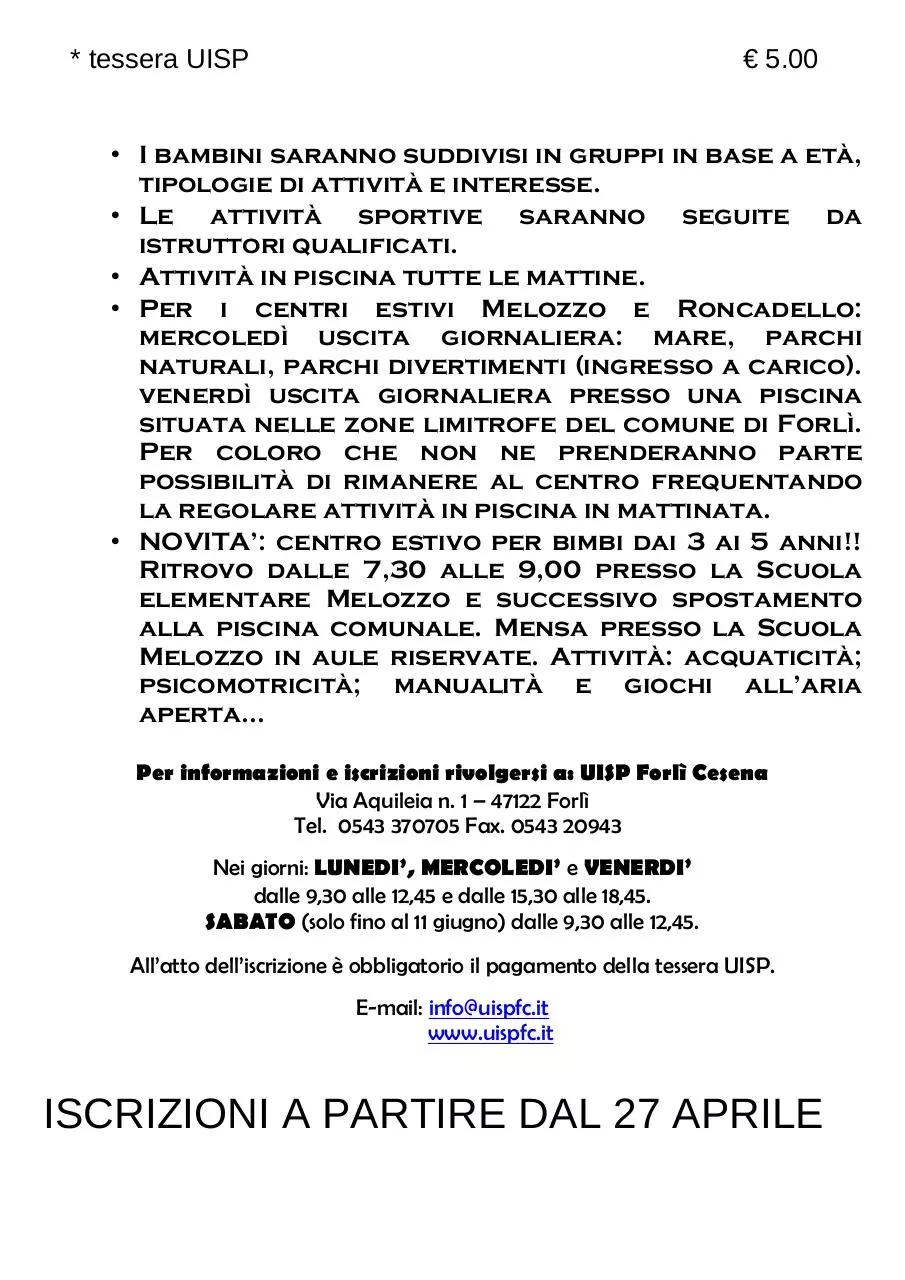 Page 2 of 2, Centri estivi 2011 CE.FO Volantino
