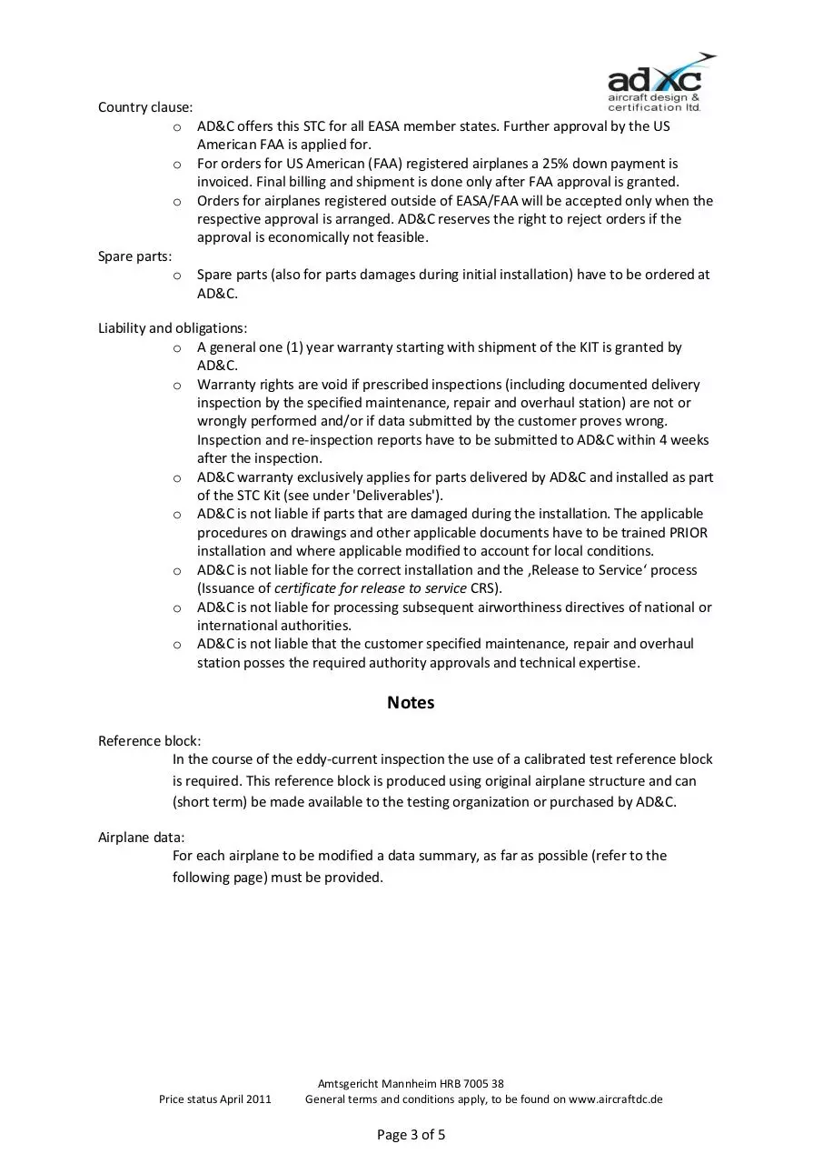 Page 3 of 5, Order form ADxC DC 39 001 Blanik STC engl