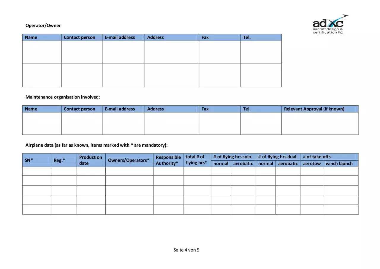 Page 4 of 5, Order form ADxC DC 39 001 Blanik STC engl