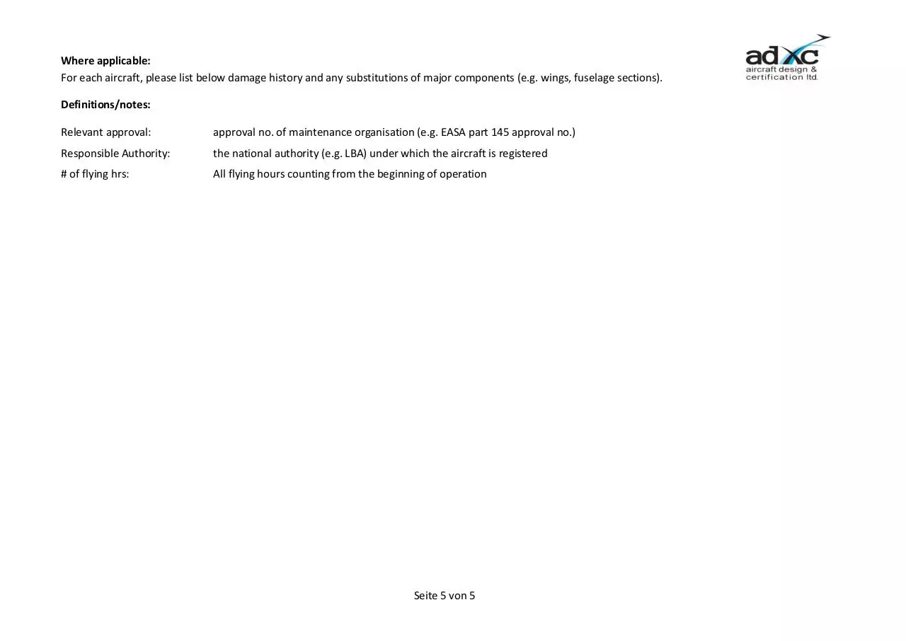 Page 5 of 5, Order form ADxC DC 39 001 Blanik STC engl