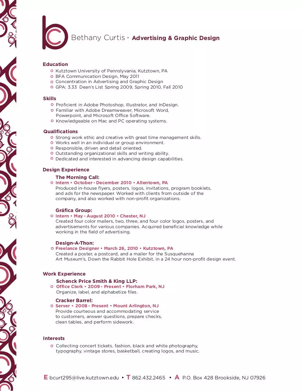 Page 1 of 1, Resume