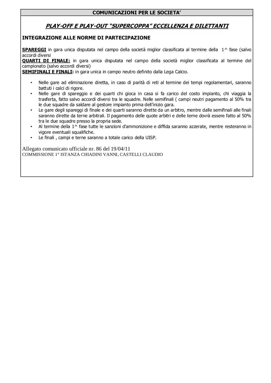 Page 3 of 3, accoppiamenti Play Off e Out calcio 2011