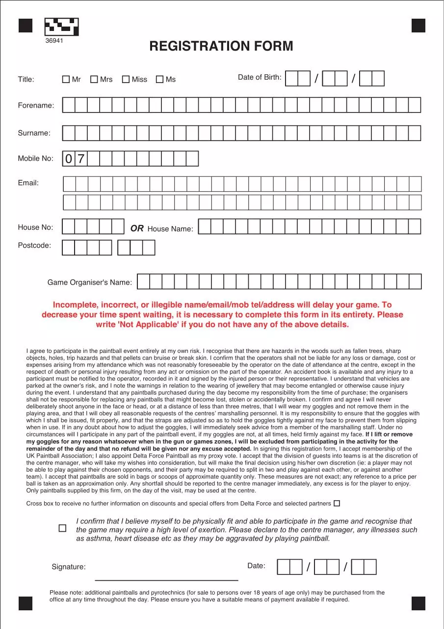 Page 1 of 1, Adult Registration Form
