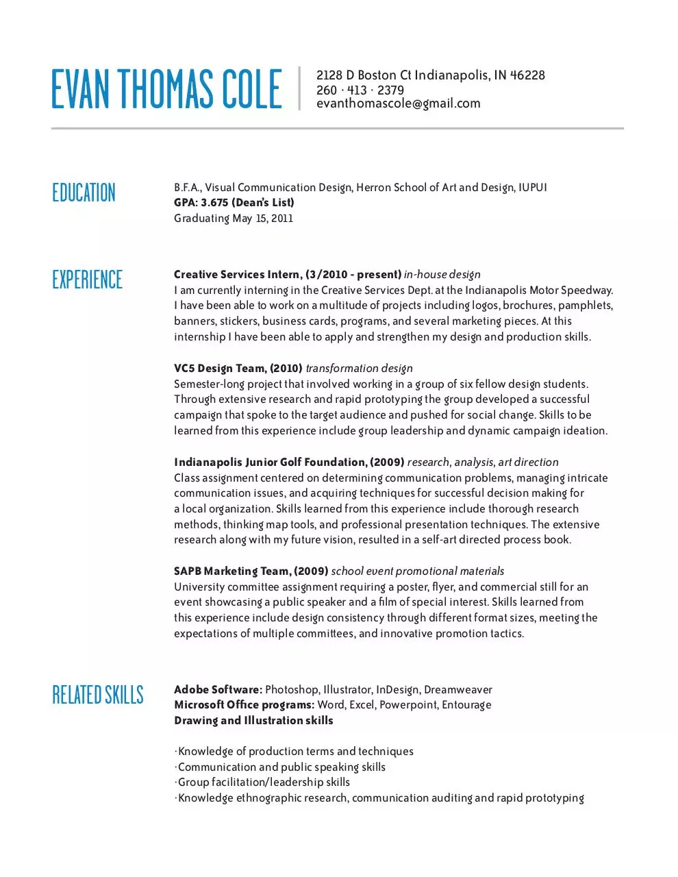 Page 1 of 1, EvanThomasCole Resume