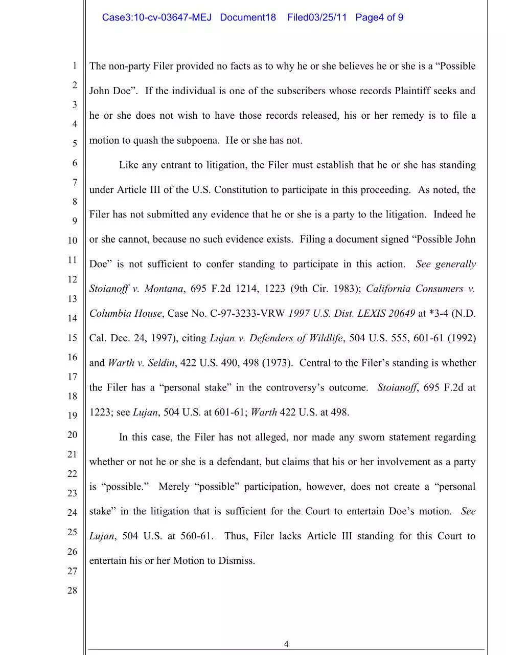 Page 4 of 9, 310 cv 03647 MEJ Docket 18 Opposition to motion to dismiss