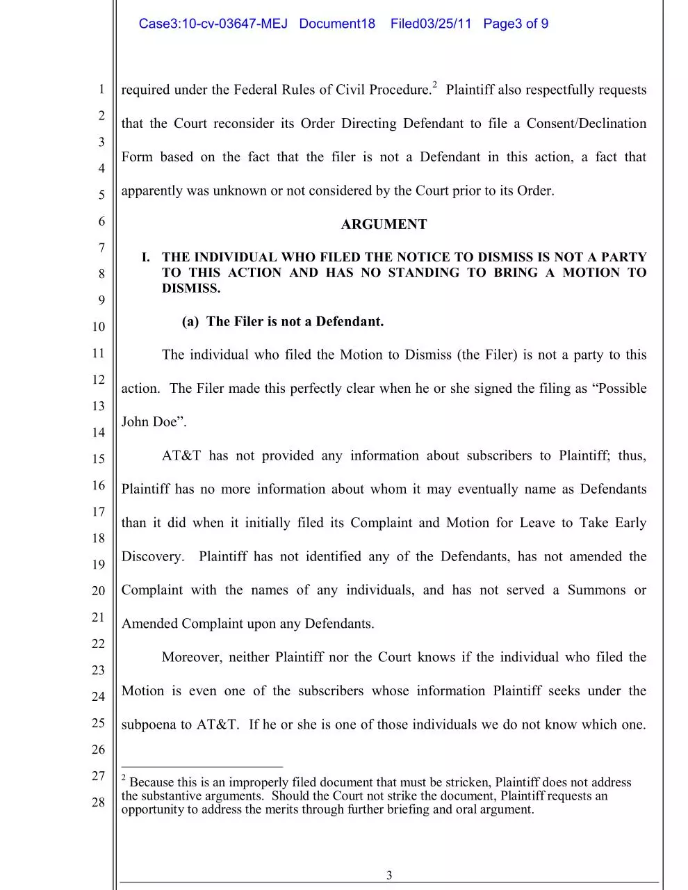 Page 3 of 9, 310 cv 03647 MEJ Docket 18 Opposition to motion to dismiss