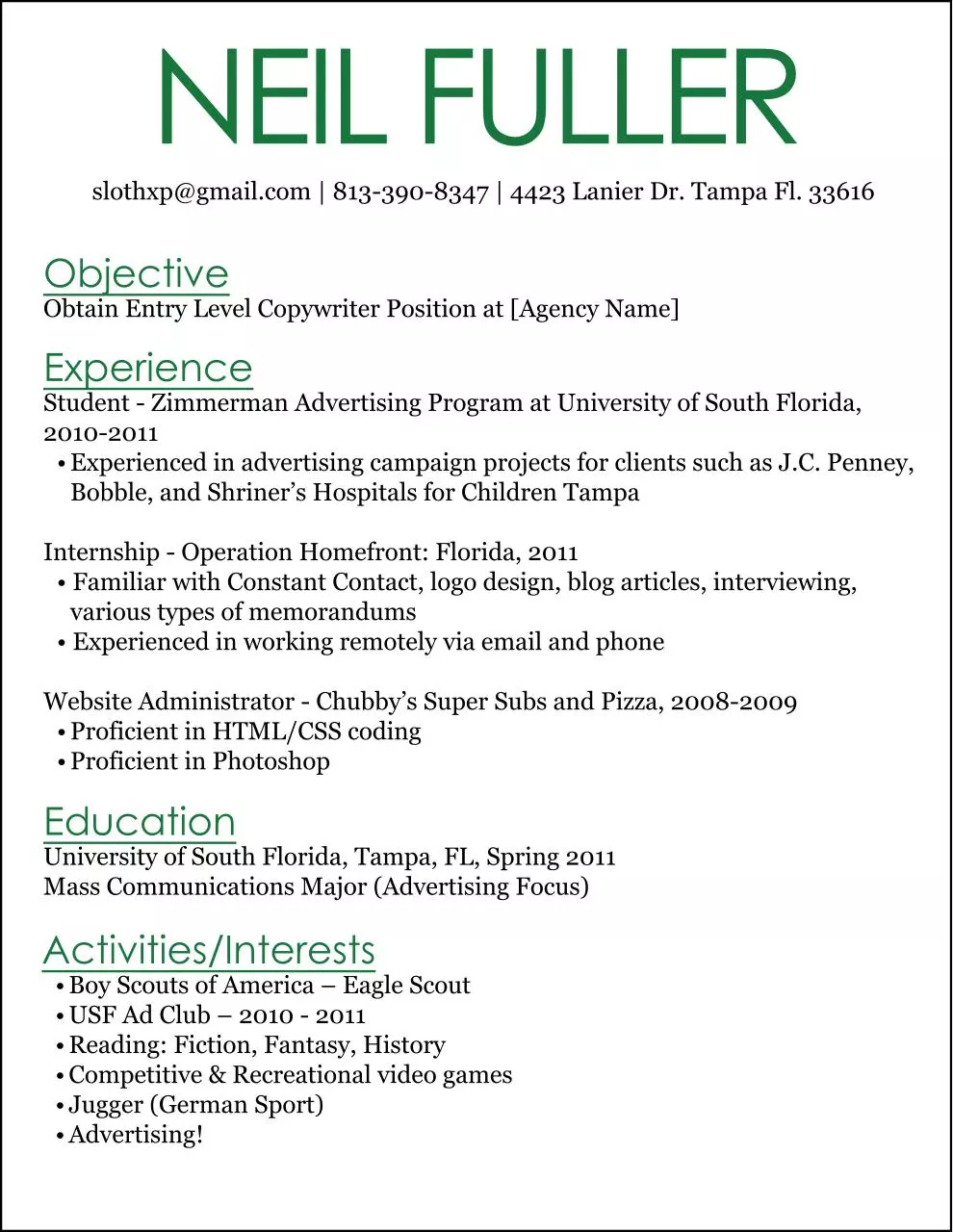 Page 1 of 1, Resume v1