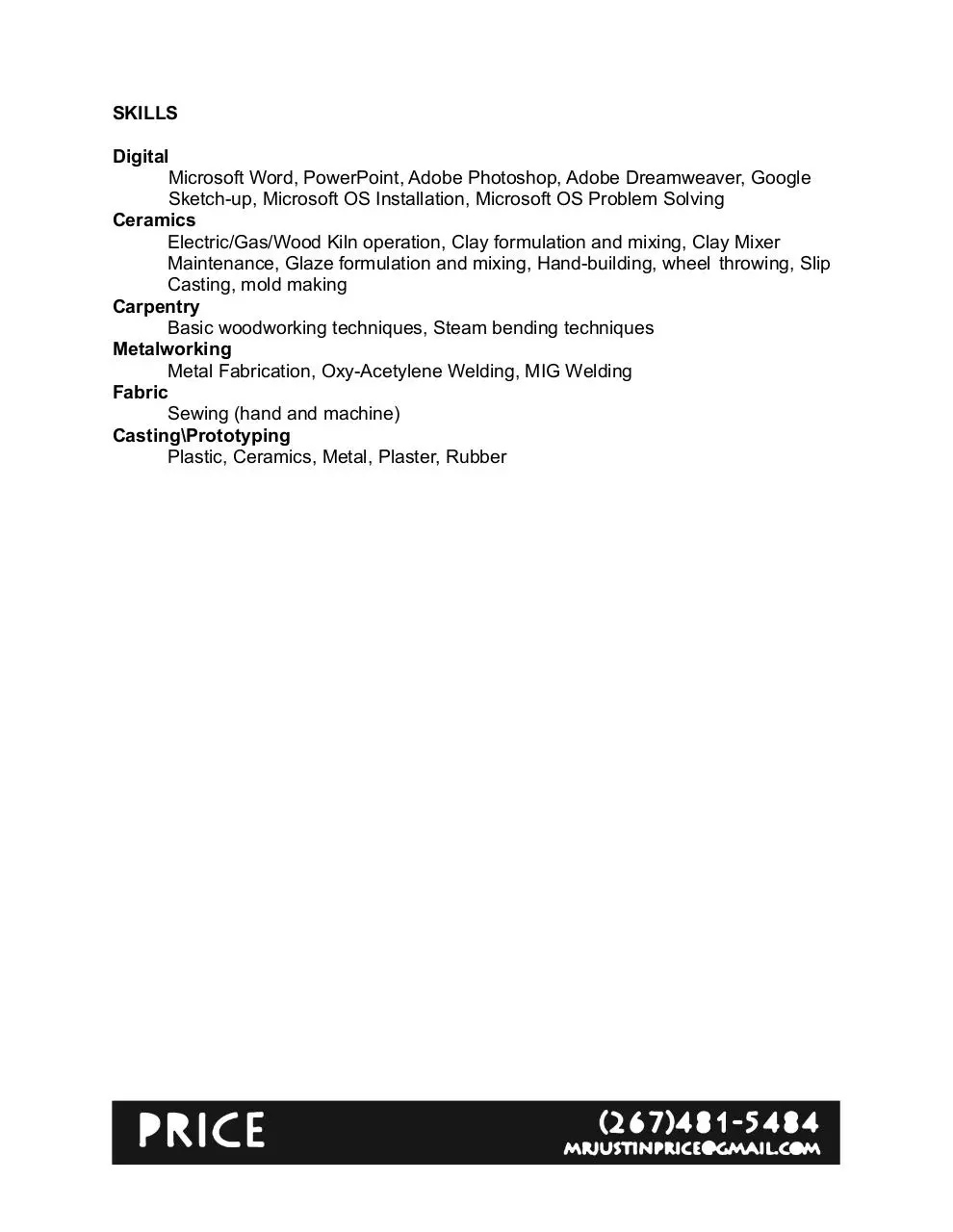 Page 3 of 3, Artist Resume Justin Price