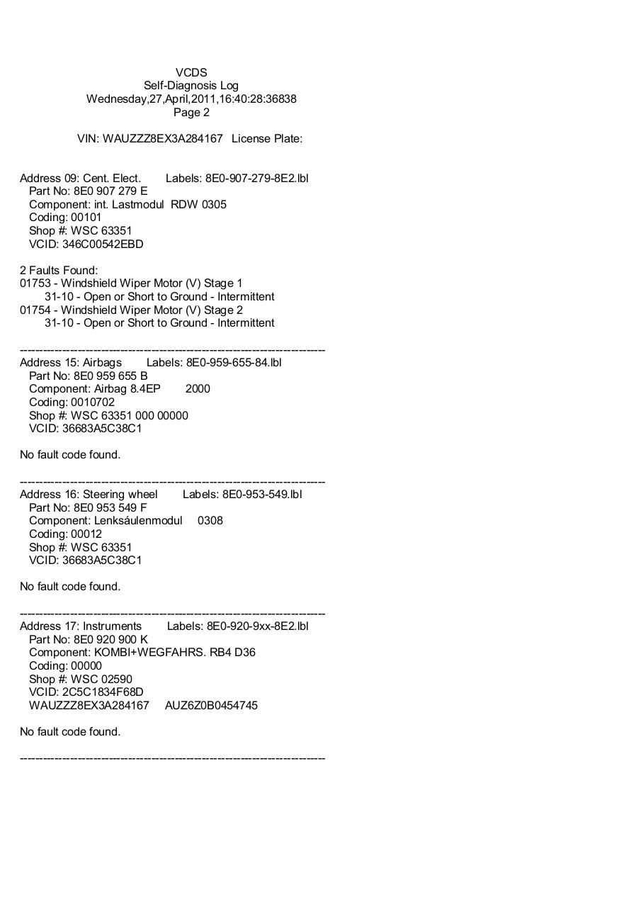 Document preview VCDS Auto-Scan Printout.pdf - page 2/3