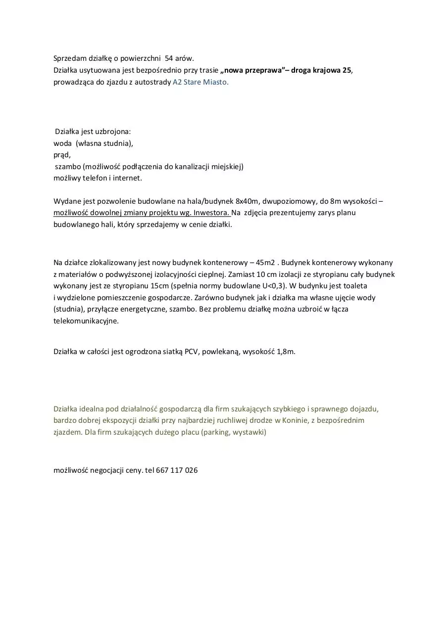Page 1 of 5, Sprzedam dziaÅ‚kÄ™ o powierzchni 54 arów popr