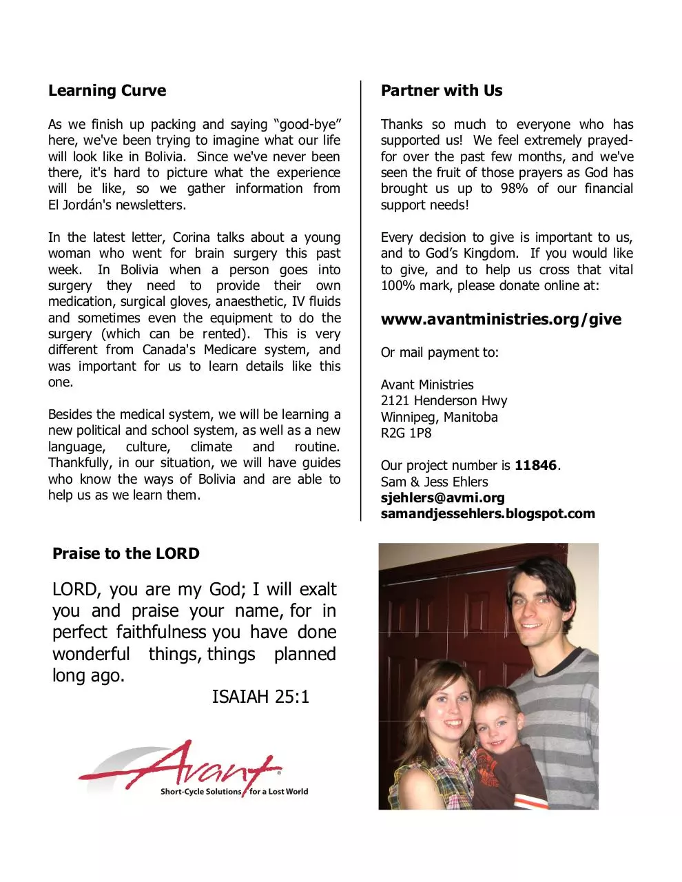 Page 2 of 2, Ehlers Family Letter April 2011