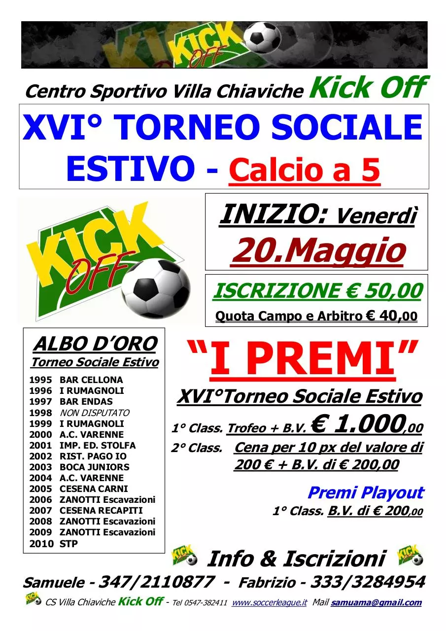 Page 1 of 1, 2011 XVI° TORNEO SOCIALE ESTIVO Locandina