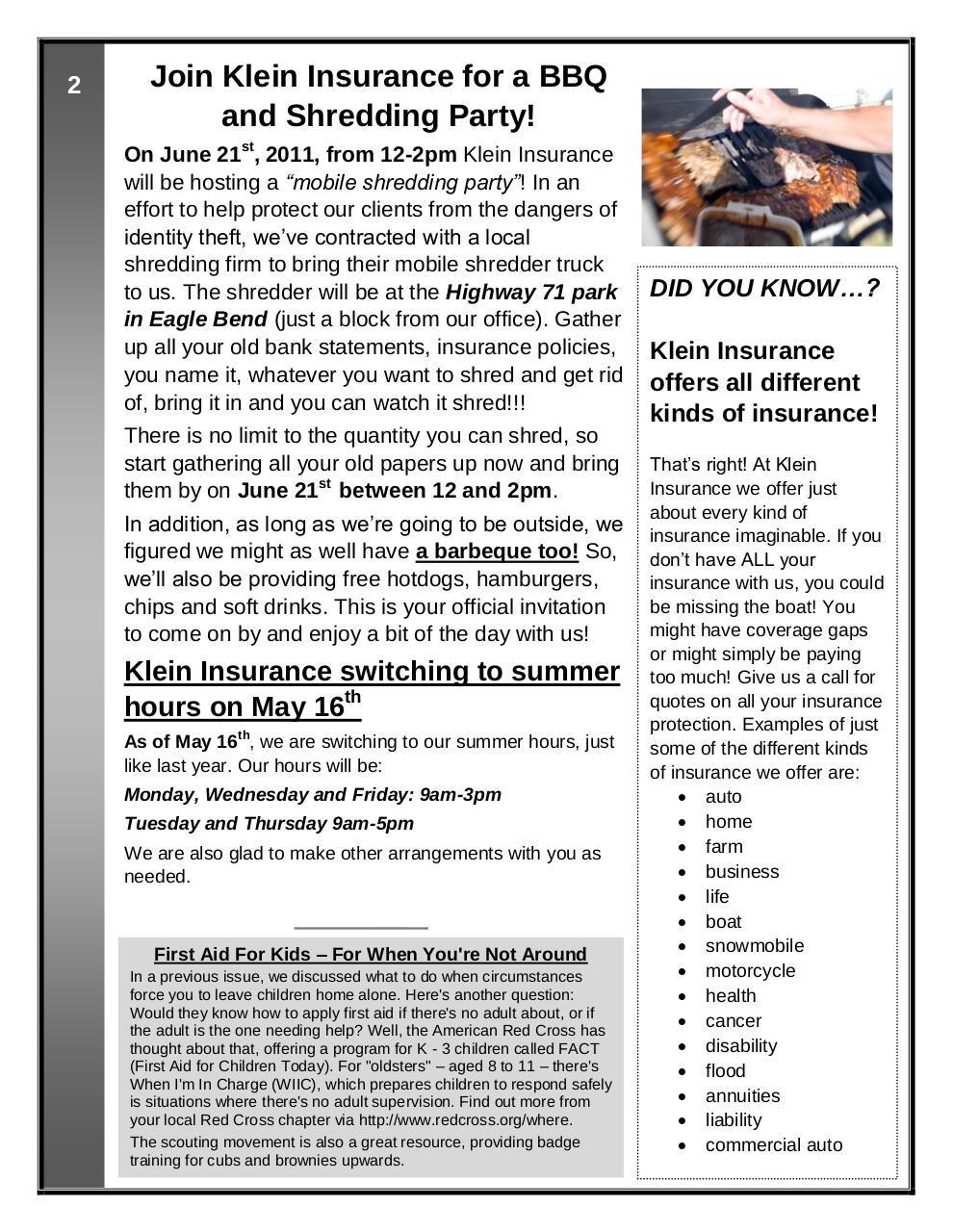 Document preview 2011-May KLEINNewslettercomplete.pdf - page 2/4