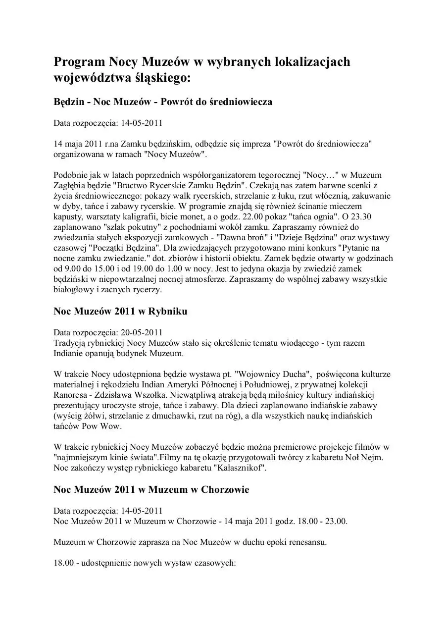 Page 1 of 16, noc muzeów 2011 ÅšlÄ…sk