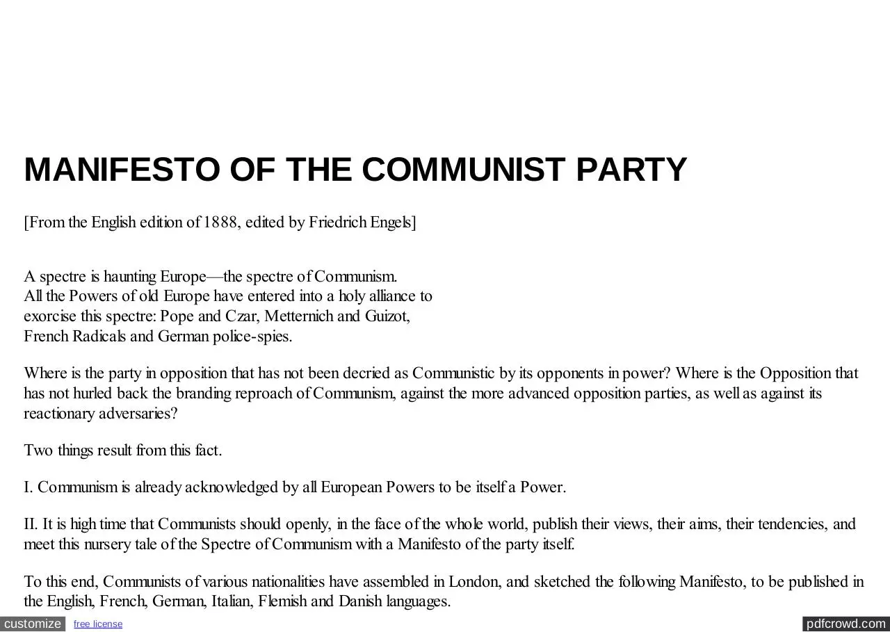 Page 1 of 30, Manifesto of the Communist Party