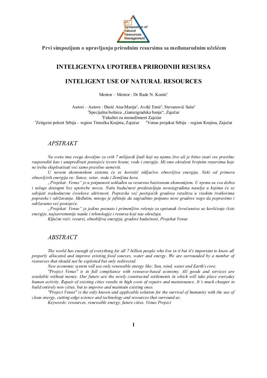 Page 1 of 8, Inteligentna upotreba prirodnih resursa