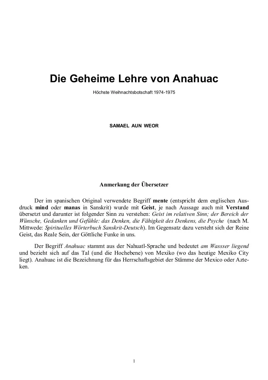 Page 1 of 111, Samael Aun Weor Die Geheime Lehre Von Anahuac