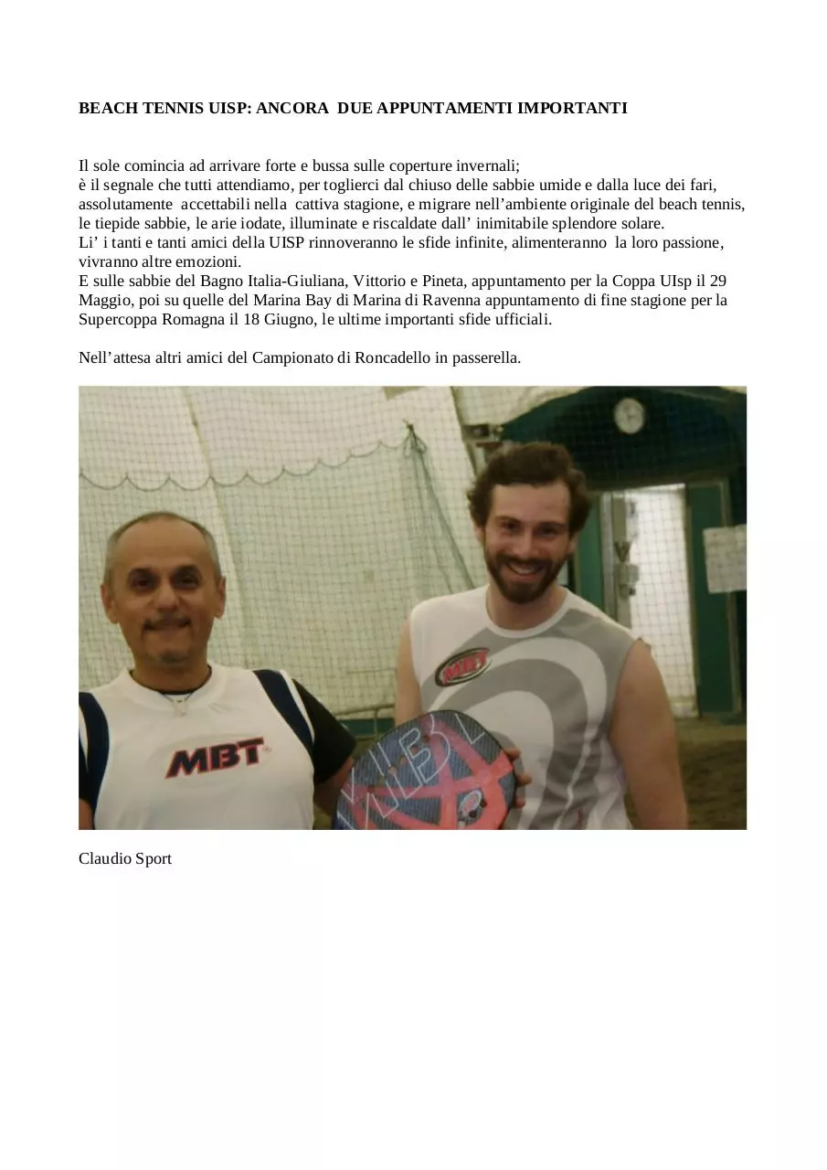Page 1 of 2, ultimi 2 APPUNTAMENTI Beach tennis Uisp