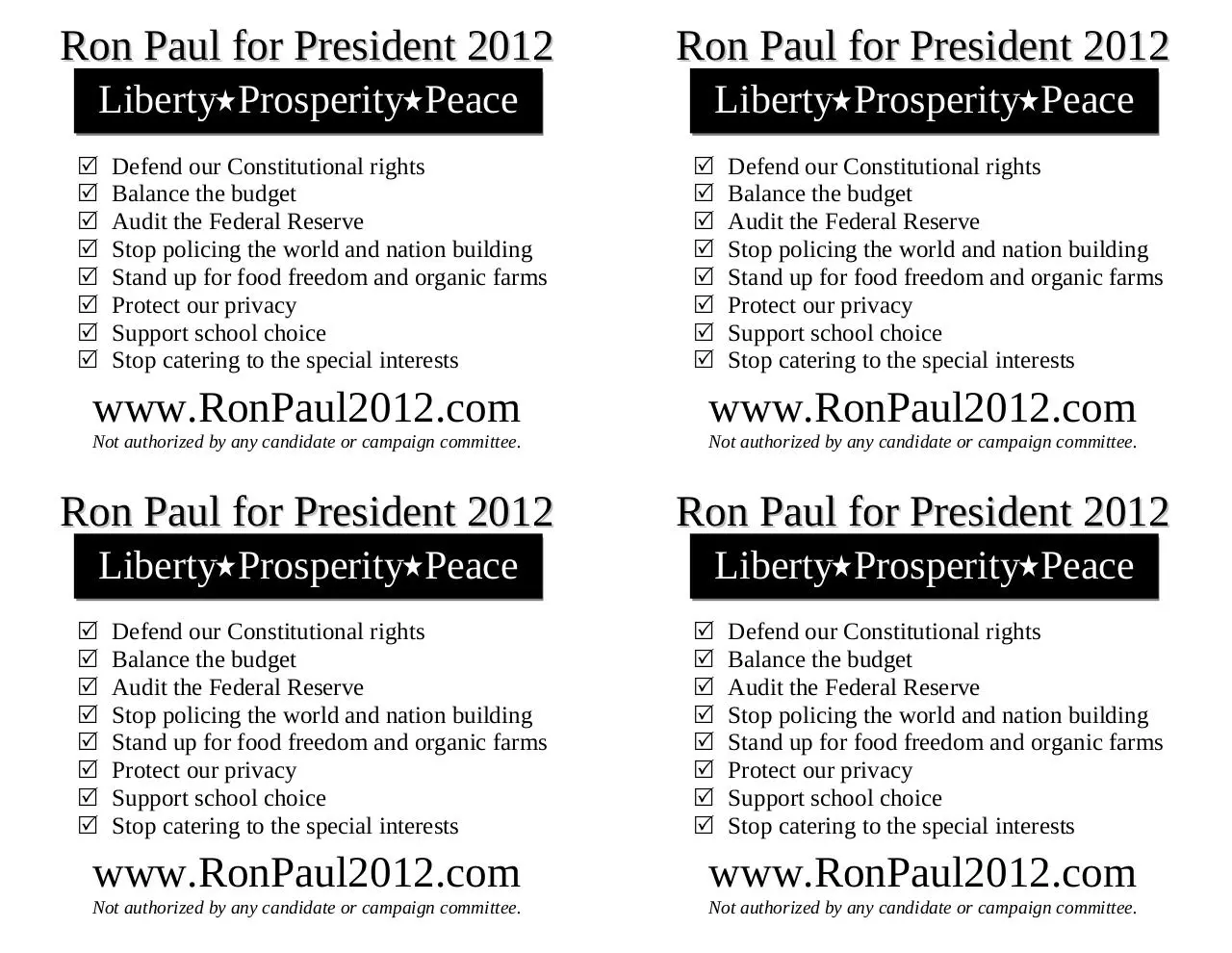 Page 1 of 1, Ron Paul 2012 handout