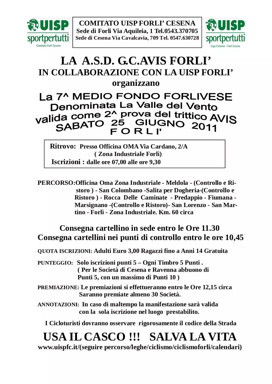Page 1 of 1, 7^ MedioFondo Avis Forlì 25 giugno 2011