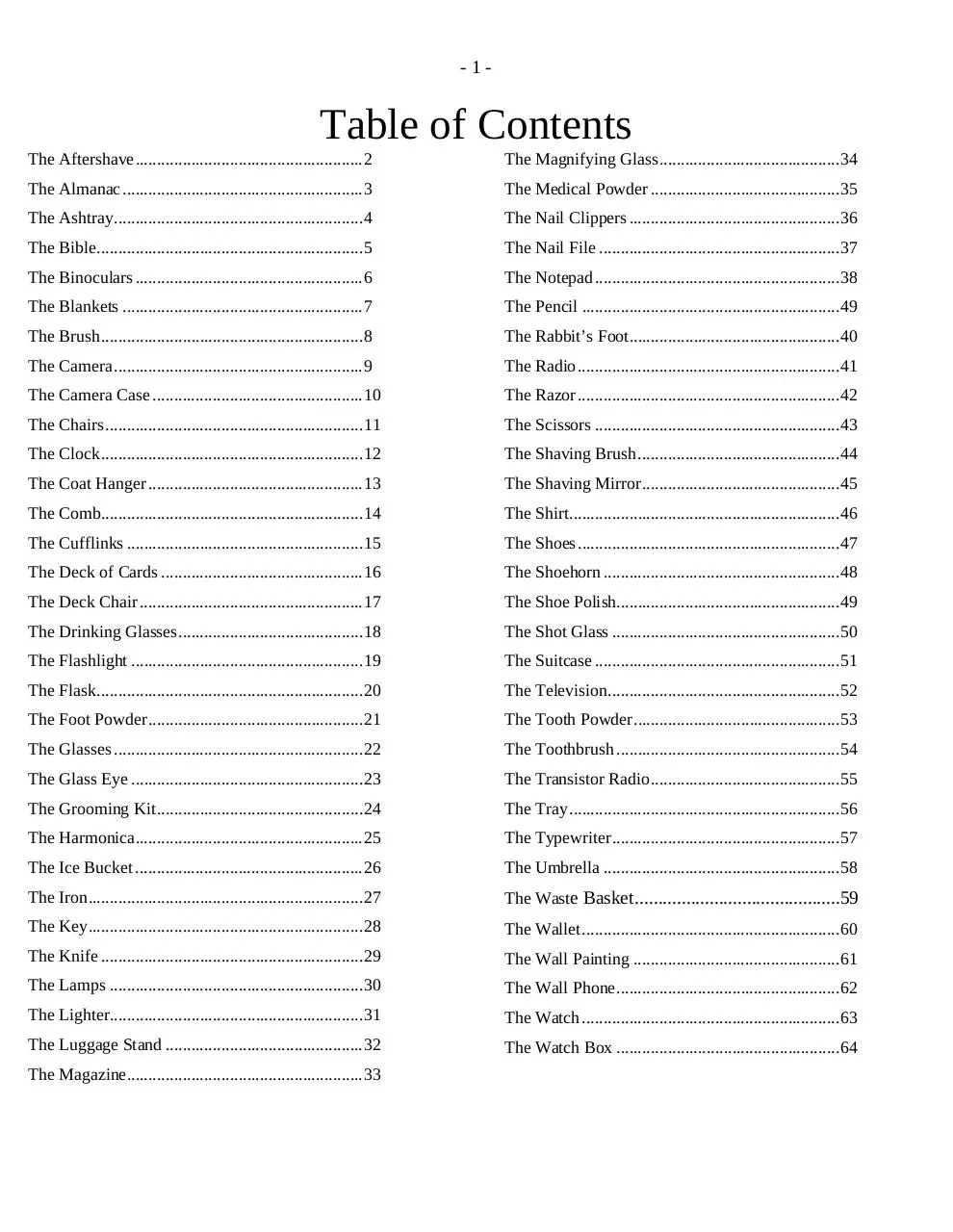 Page 1 of 64, Object Catalogue