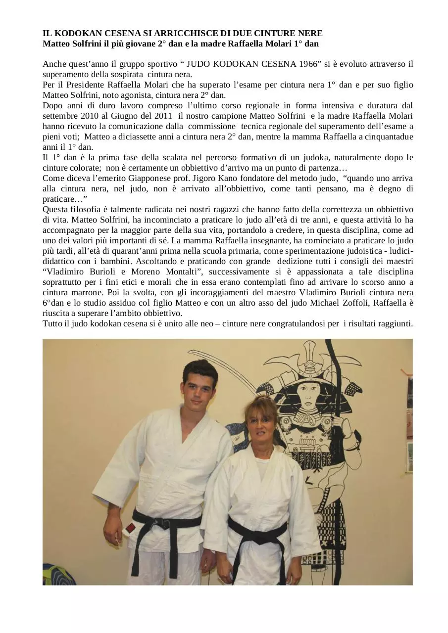Page 1 of 1, OTTO CINTURE NERE ARRICCHISCONO IL KODOKAN CESENA