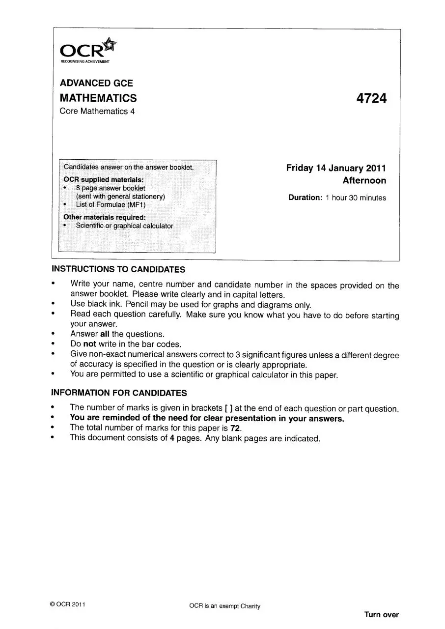 Page 1 of 4, OCR C4 Jan 2011