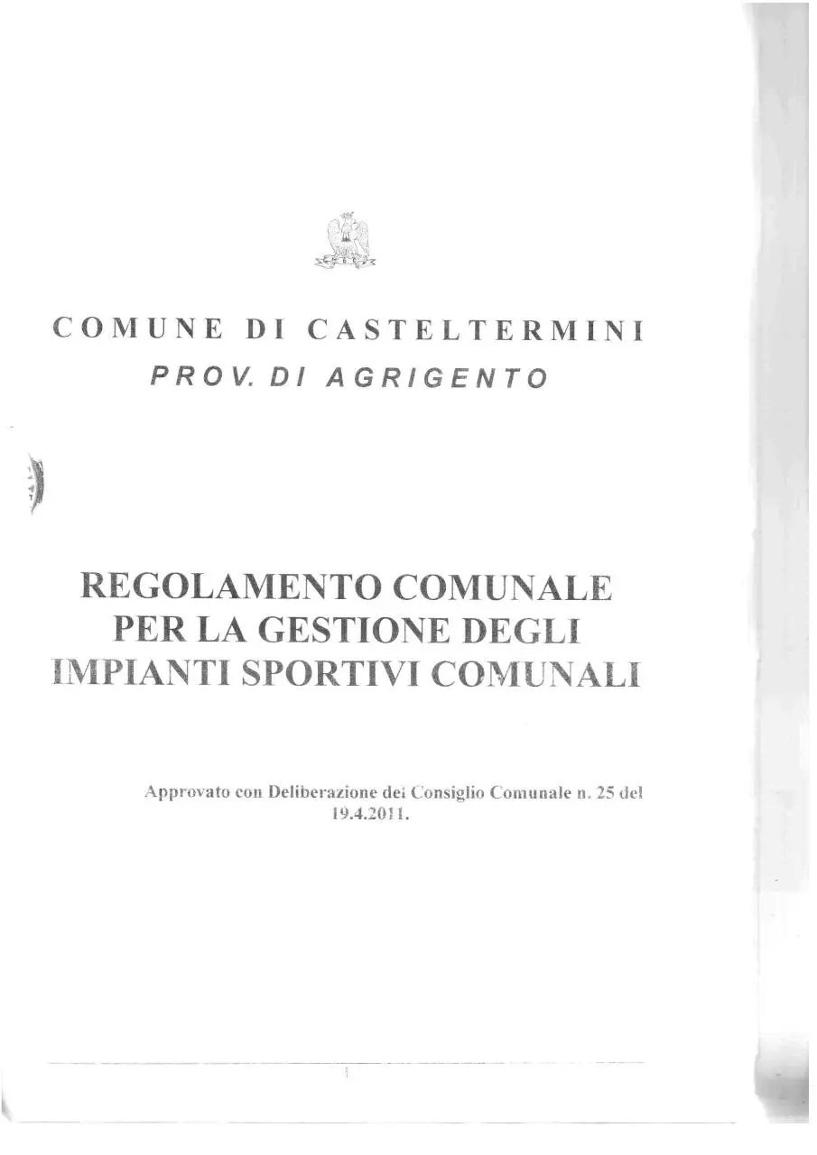 Page 1 of 16, Regolamento Comunale Impianti Sportivi