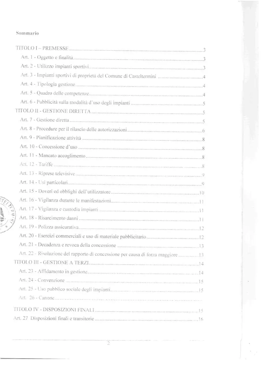 Page 2 of 16, Regolamento Comunale Impianti Sportivi