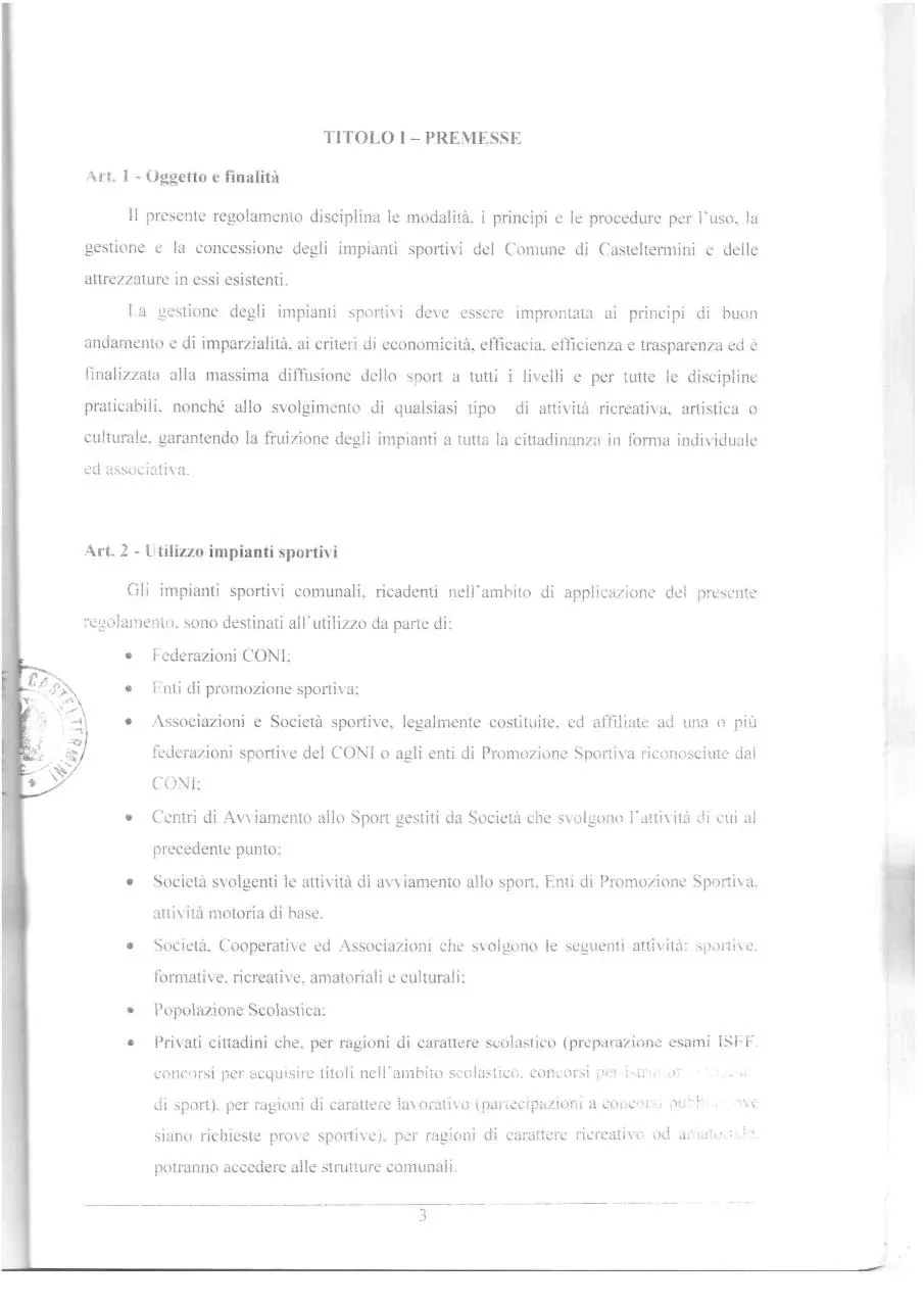 Page 3 of 16, Regolamento Comunale Impianti Sportivi