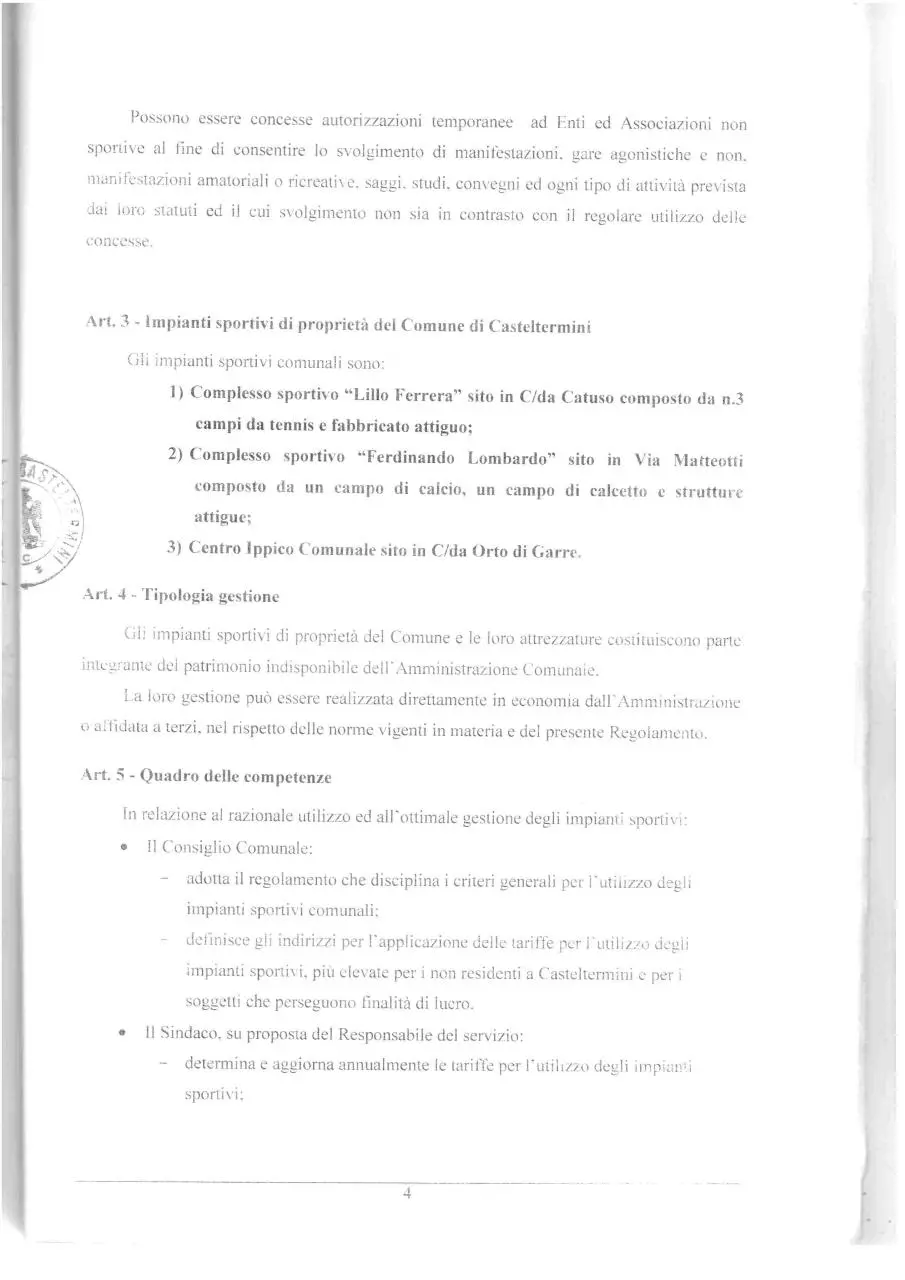 Page 4 of 16, Regolamento Comunale Impianti Sportivi