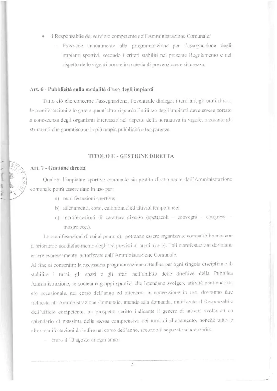Page 5 of 16, Regolamento Comunale Impianti Sportivi