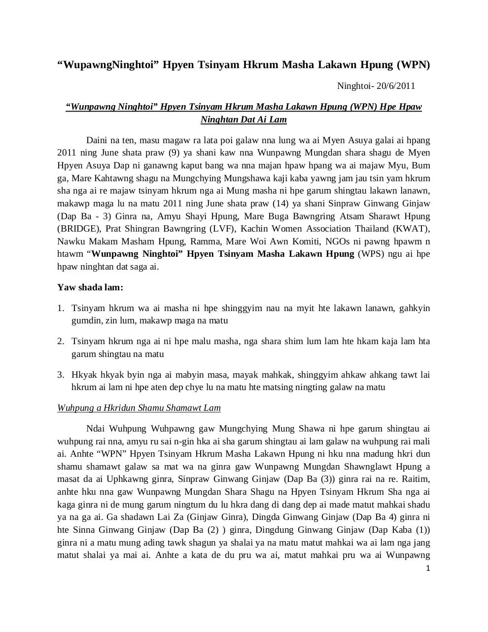 Page 1 of 8, 01 Tsin Yam Masha Lakawn Hpung 2011 Kachin