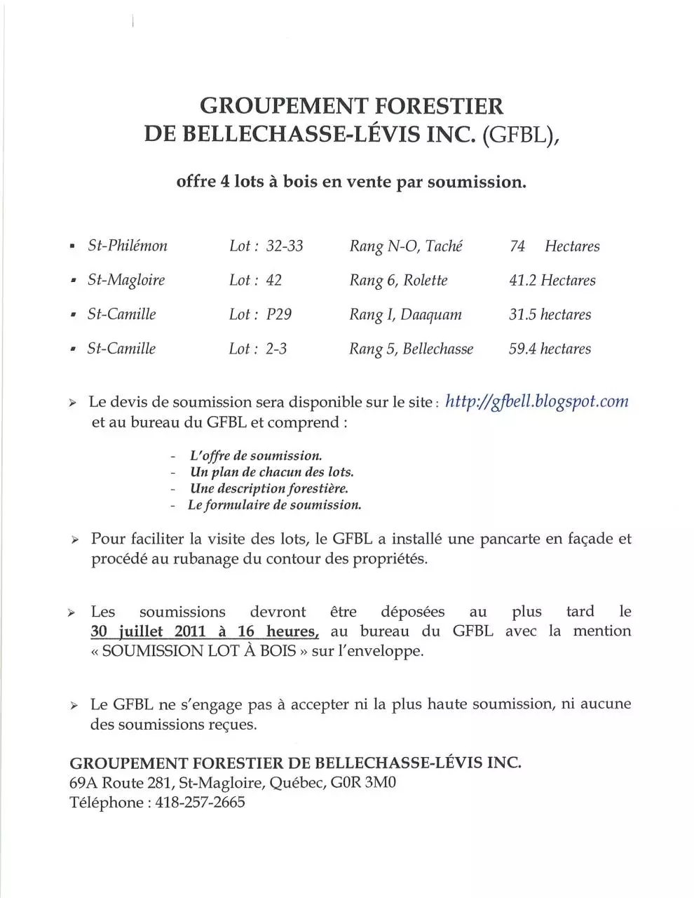 Page 1 of 14, Devis d'appels d'offre 4 lots