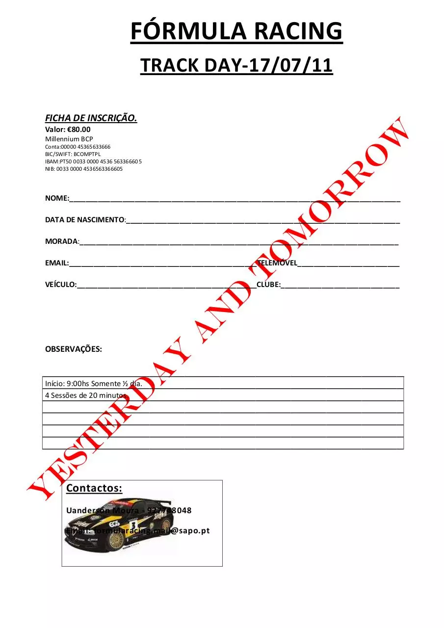 Page 1 of 1, FICHA DE INSCRIÇÃO