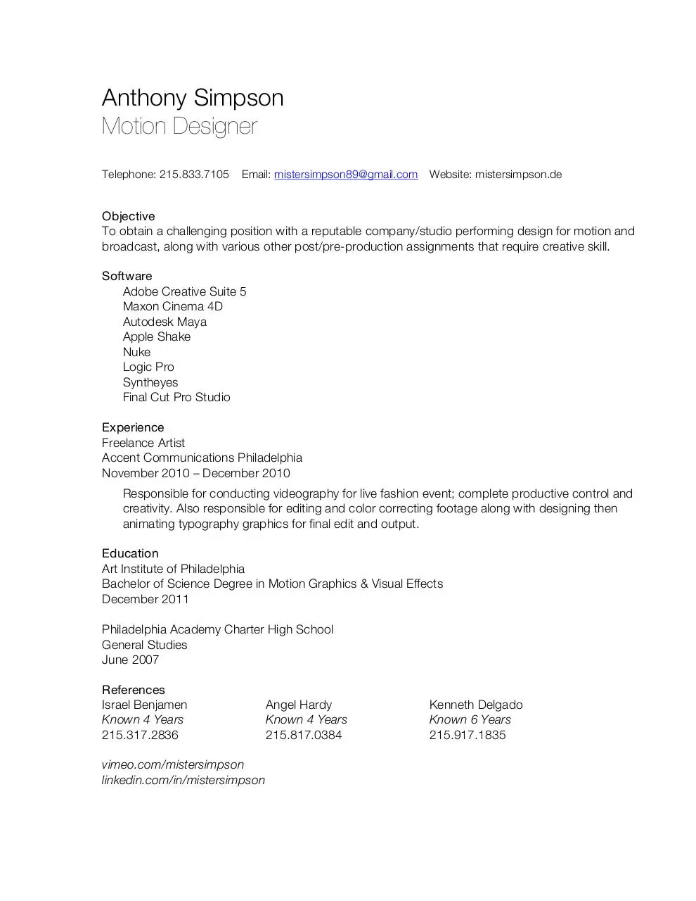 Page 1 of 1, anthonysimpson resume