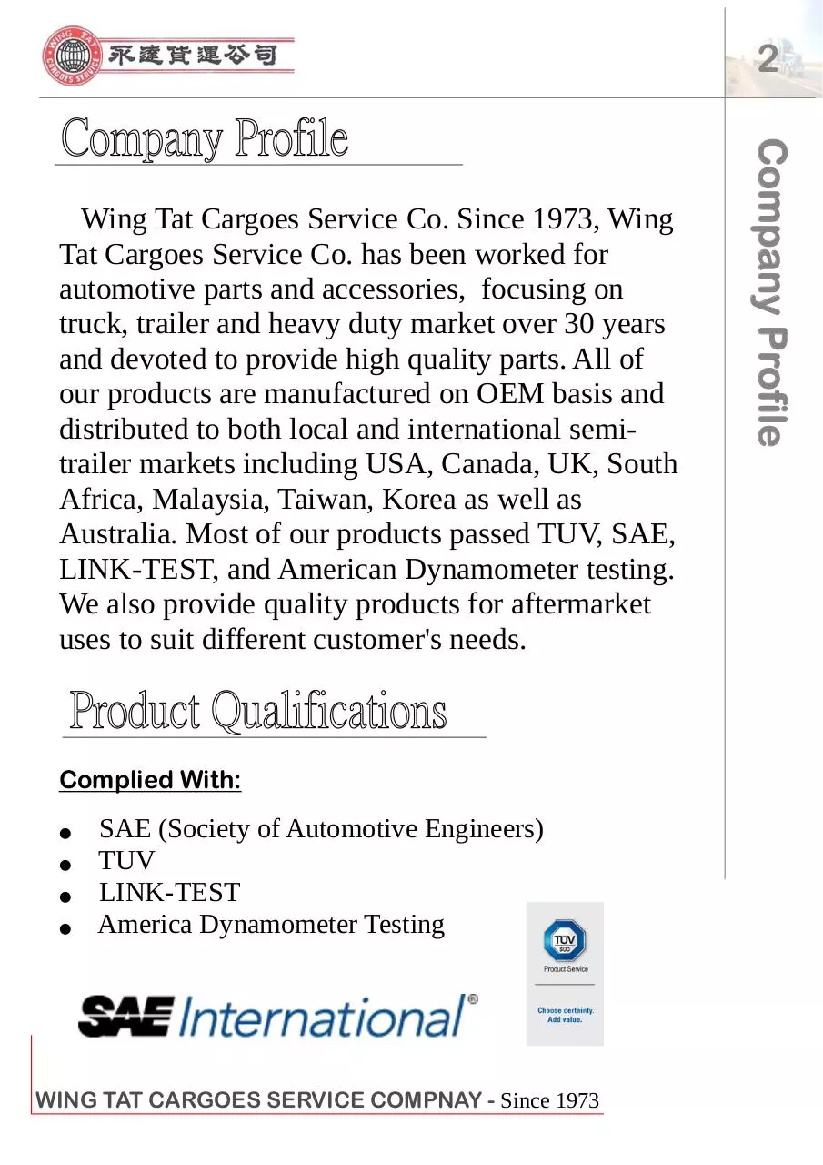 Page 2 of 18, Wing Tat Cargo Service Co 2011 updated Catalogue