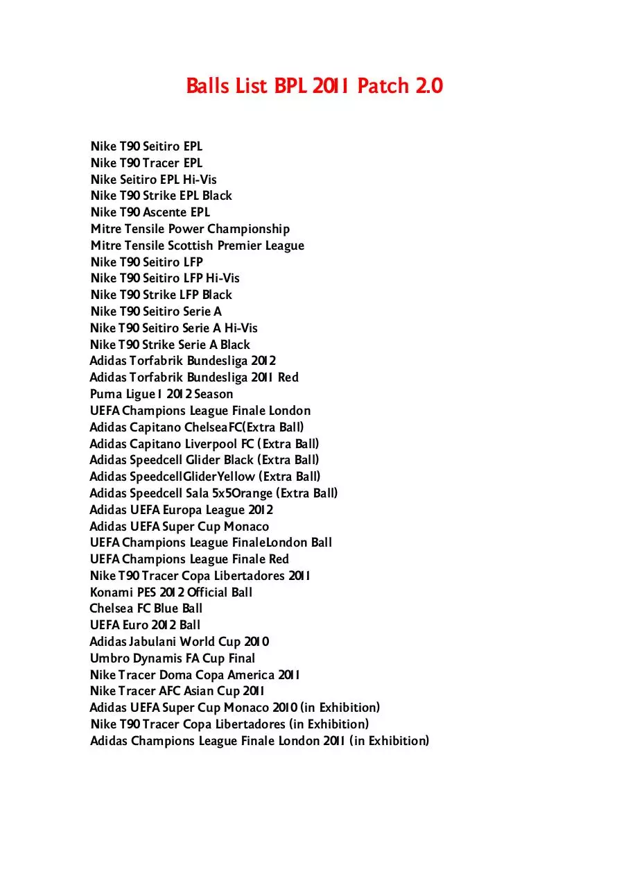 Page 1 of 1, Balls List BPL 2011 Patch 2.0