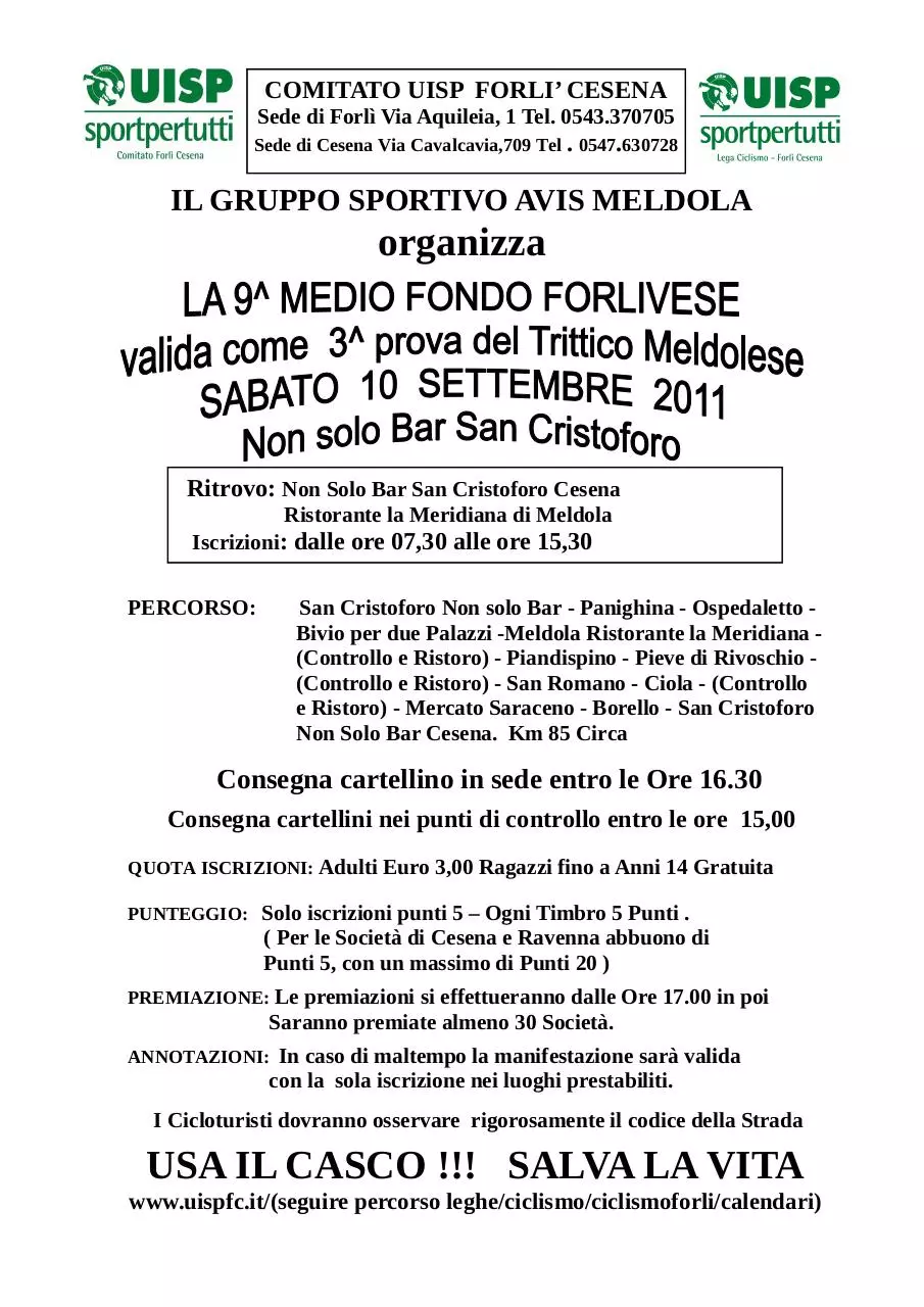 Page 1 of 1, AVIS Meldola 10 settembre 2011