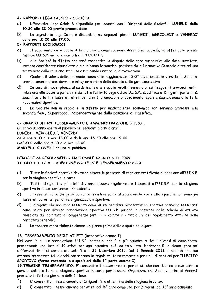 Page 2 of 5, Norme di partecipazione Calcio 11 2011 2012