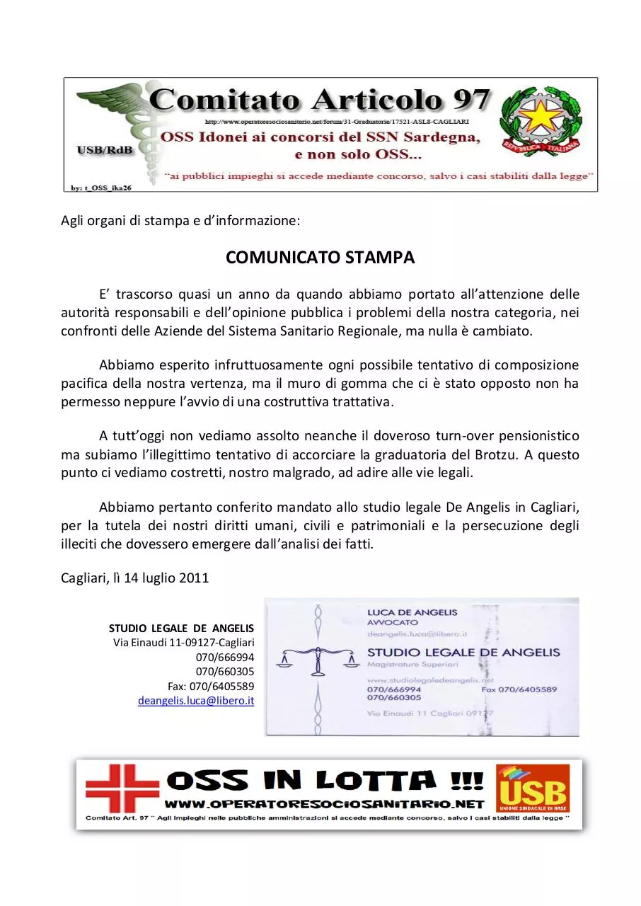Page 1 of 1, Comunicato Stampa