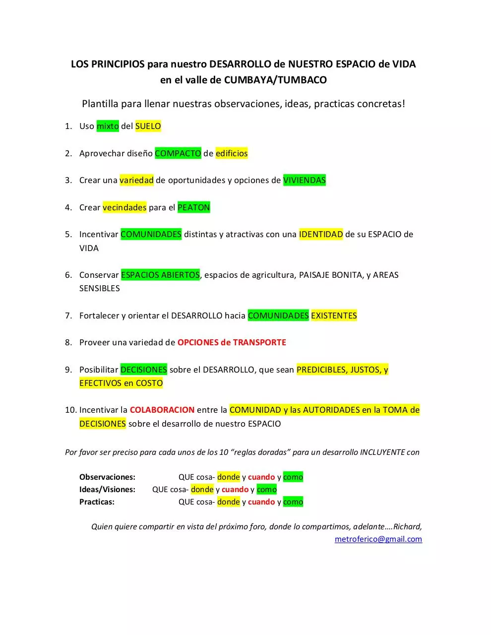 Page 1 of 1, LOS PRINCIPIOS para nuestro DESARROLLO en el VALLE