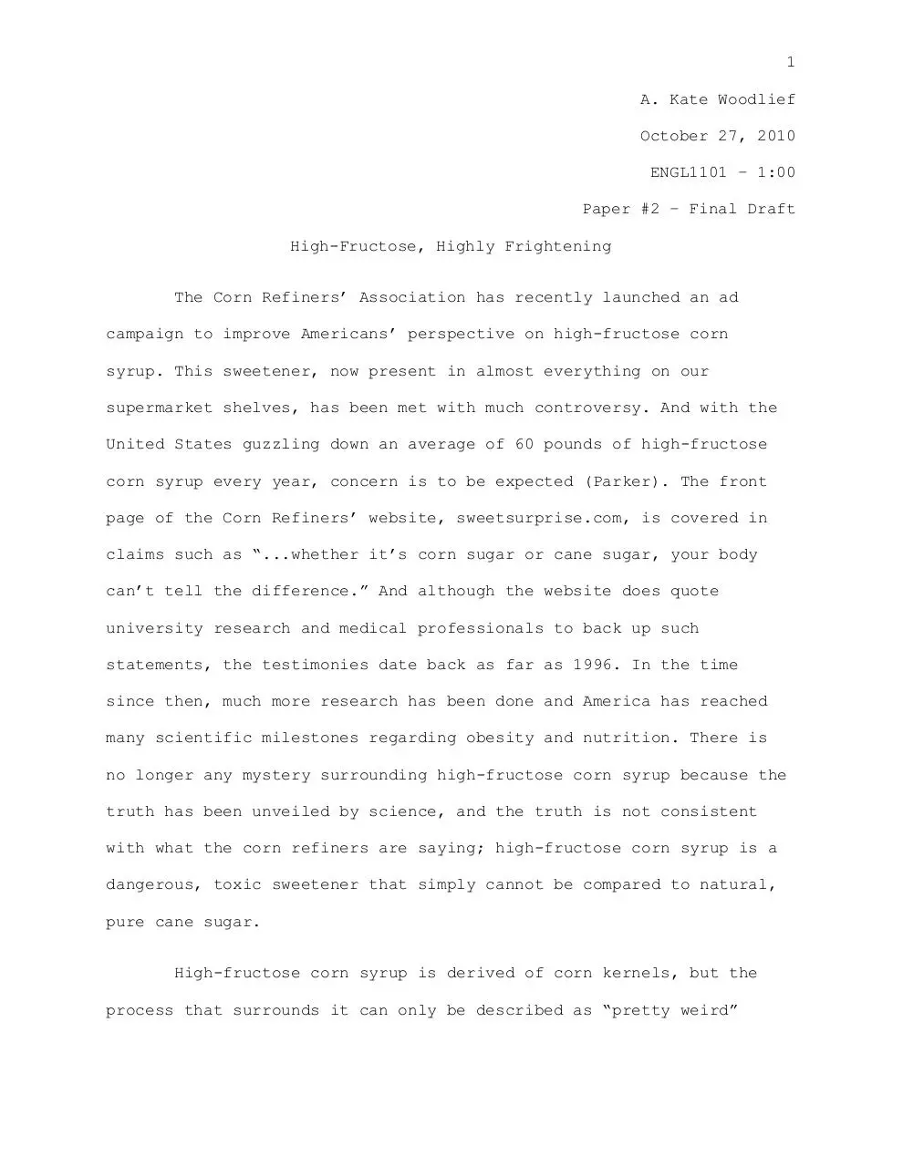 Page 1 of 5, High Fructose, Highly Frightening