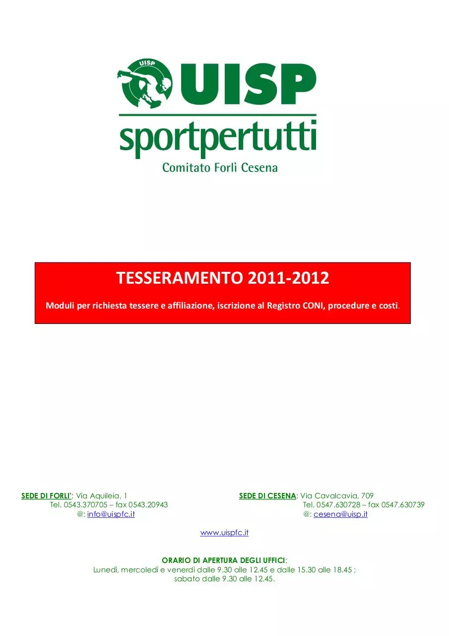 Page 1 of 7, 1.Norme costi affiliazione tessere UISPFC