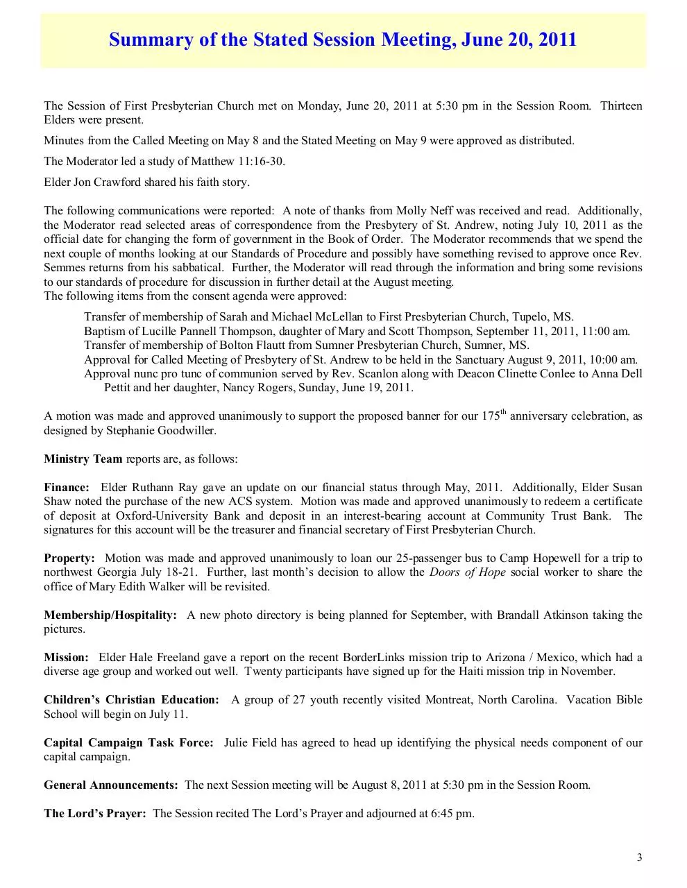 Page 3 of 21, July 2011 Newsletter