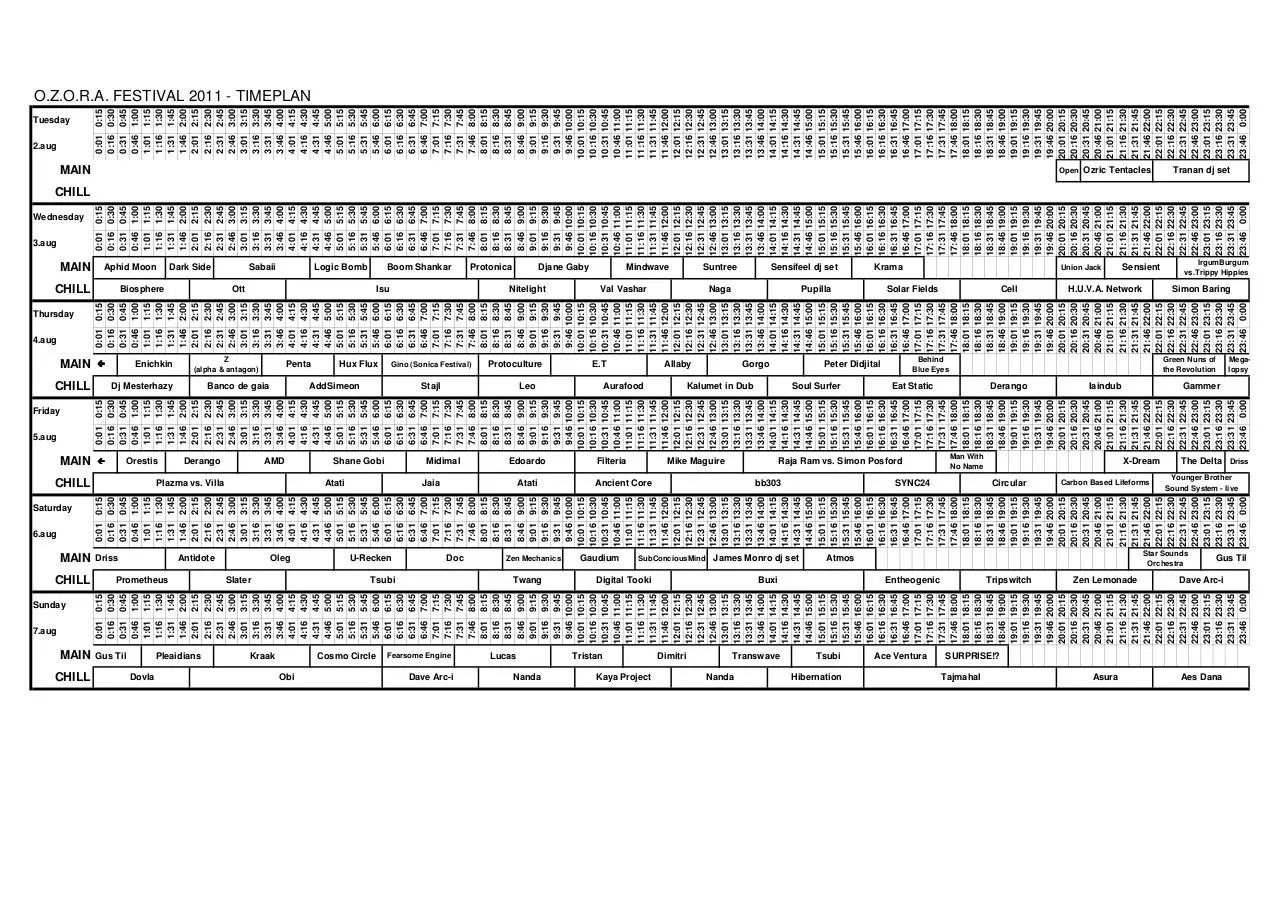 Page 1 of 1, OZORA Timeplan